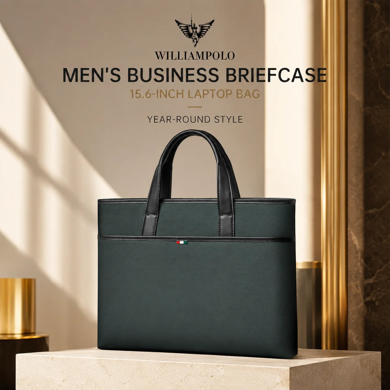 WilliamPAUL Men's Leather Business Briefcase — Professional Laptop Bag for Office and Travel