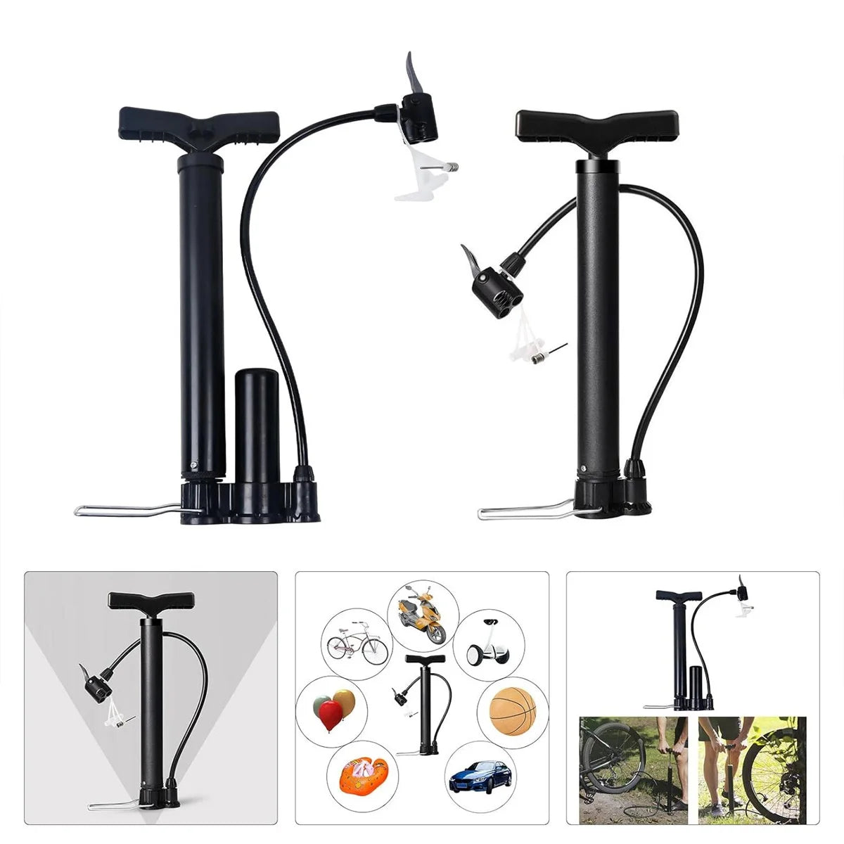 Manual Bicycle Tire Air Pump — Portable Floor Pump for Road and Mountain Bikes