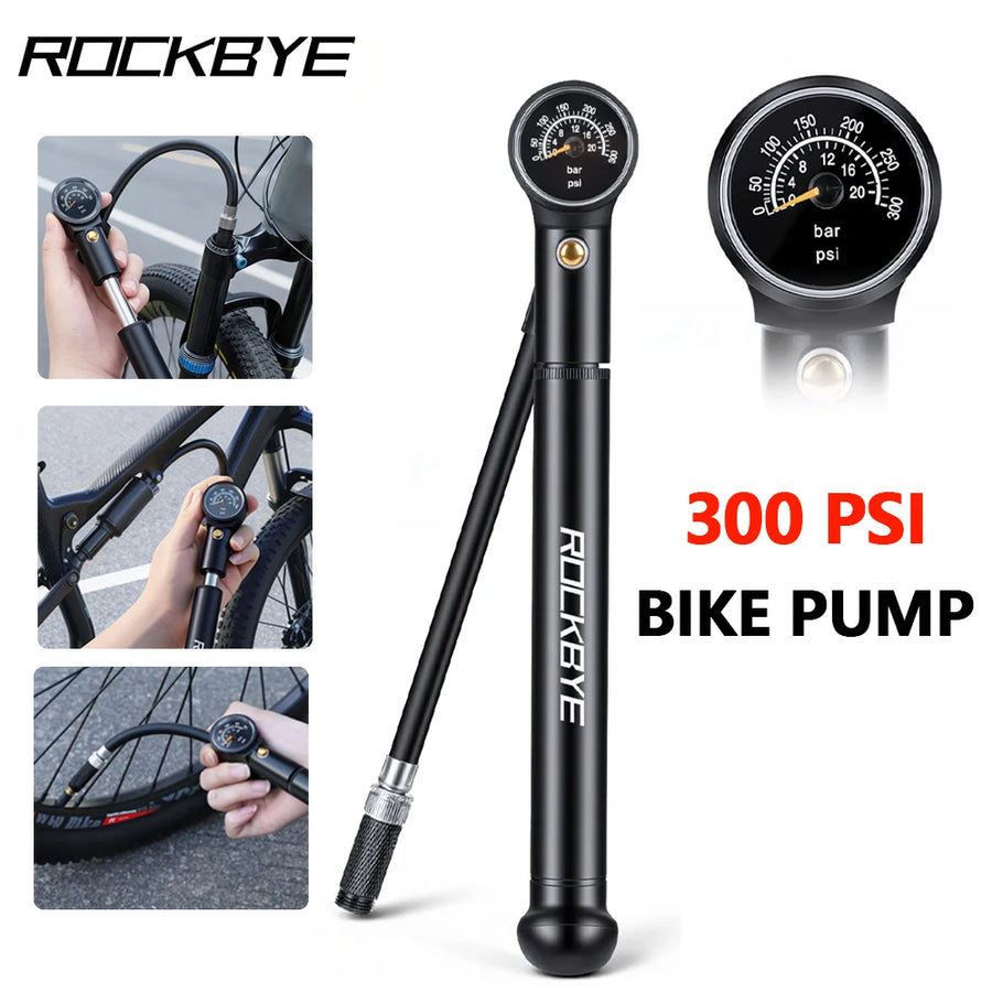 Rockbye Portable Bike Pump — High Pressure 300 PSI Manual Inflator