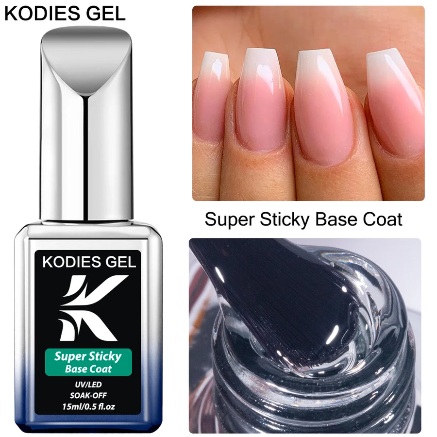 KODIES GEL Super Sticky Base Coat — Strong Semi-Permanent Nail Foundation