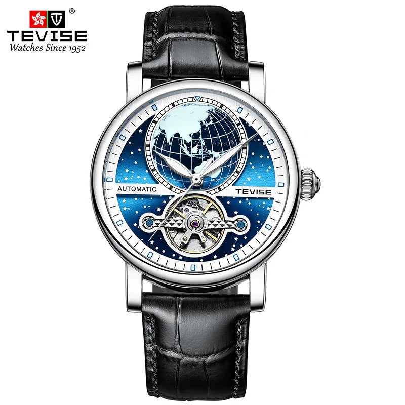 Men's Automatic Mechanical Watch — Luminous Dial & Leather Strap