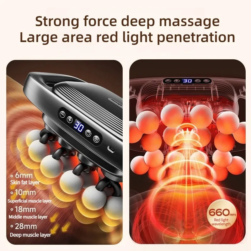 OEING Multi-Head Muscle Massager Gun — Red Light Heating & High Frequency Vibration