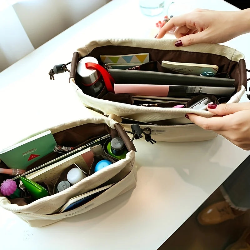 Canvas Drawstring Storage Bag — Multi-Pocket Portable Organizer