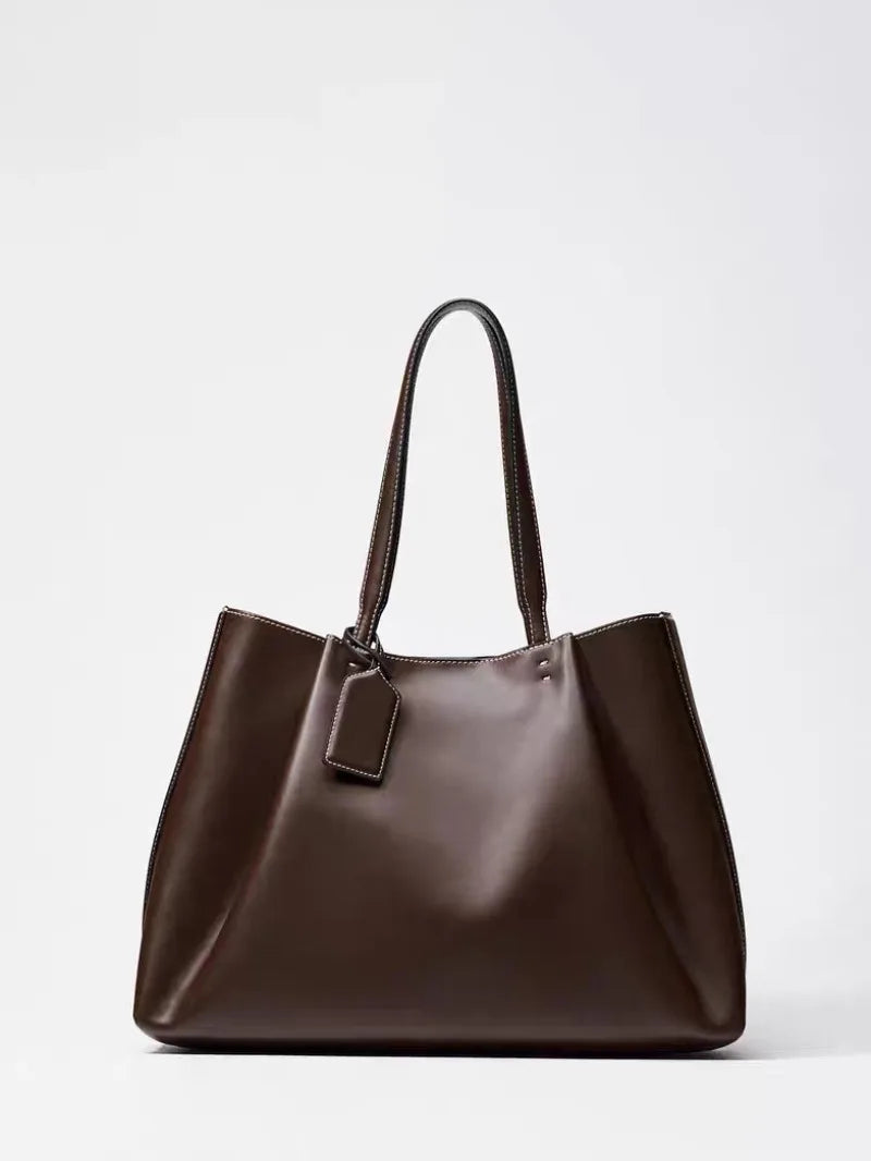 Ruched PU Leather Handbag — Large Shoulder Bag & Crossbody Bucket Bag