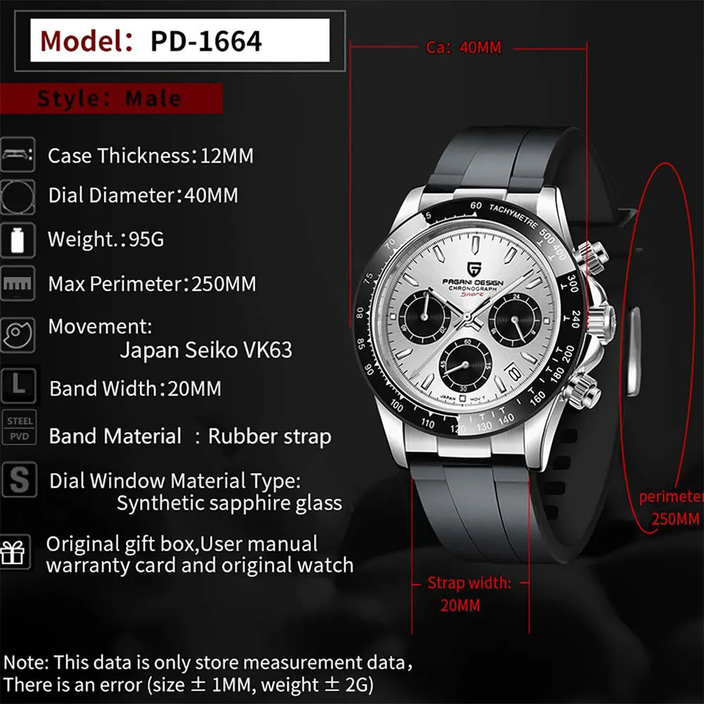 PAGANI DESIGN Men's Quartz Chronograph — Ceramic Bezel & Sapphire Glass Watch