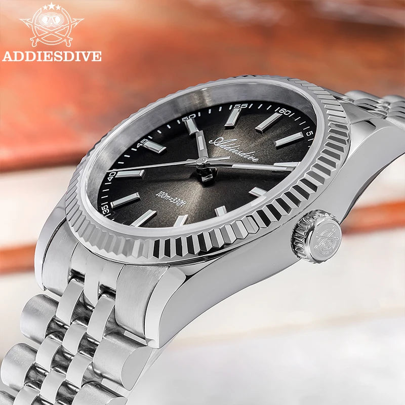 ADDIESDIVE 36mm Men's Quartz Watch — Luminous Jubilee Stainless Steel Strap