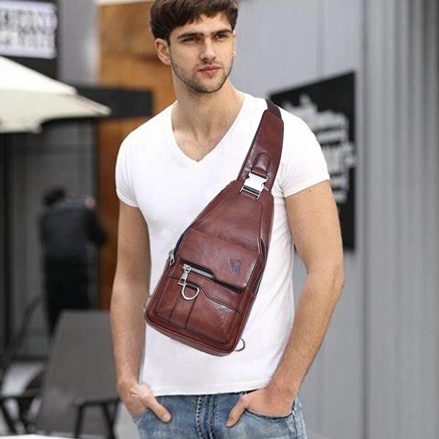 PU Leather Crossbody Sling Bag — Compact Chest Pack for Travel & Daily Use