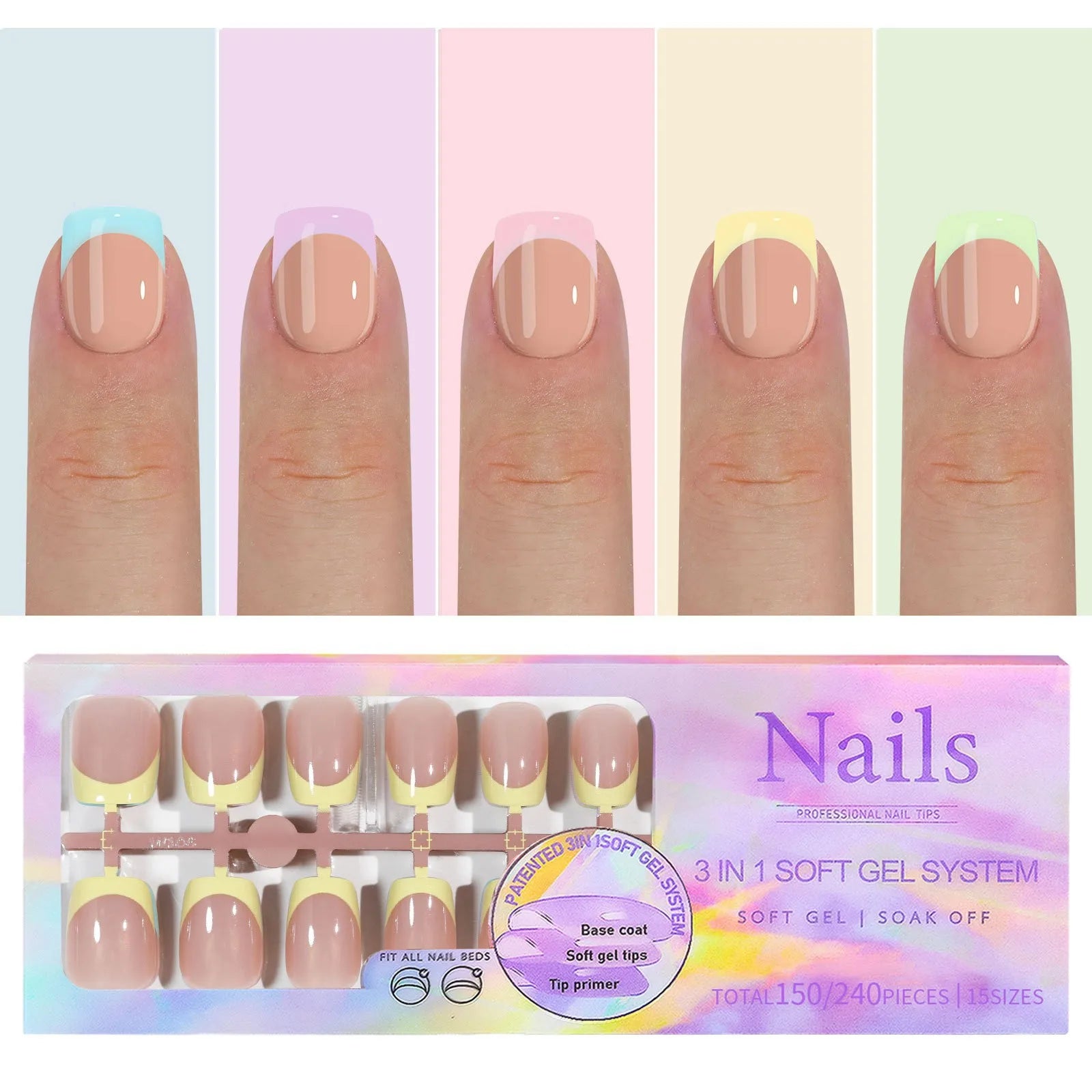French Tip Soft Gel Nail Tips — 150 Piece DIY Press On Set