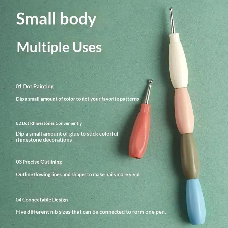 Nail Art Dotting Pen Kit — 5-Piece Interlocking Set for Precise DIY Crafting