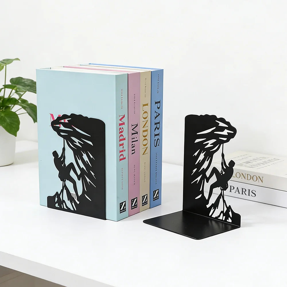 Metal Decorative Bookends — Heavy Duty Shelf Stoppers for Office and Home