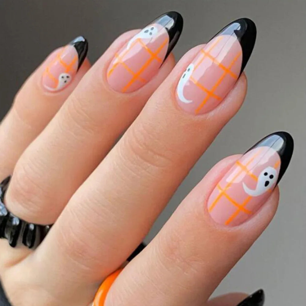 Halloween Almond Press On Nails — Spooky Blood Art False Nail Set