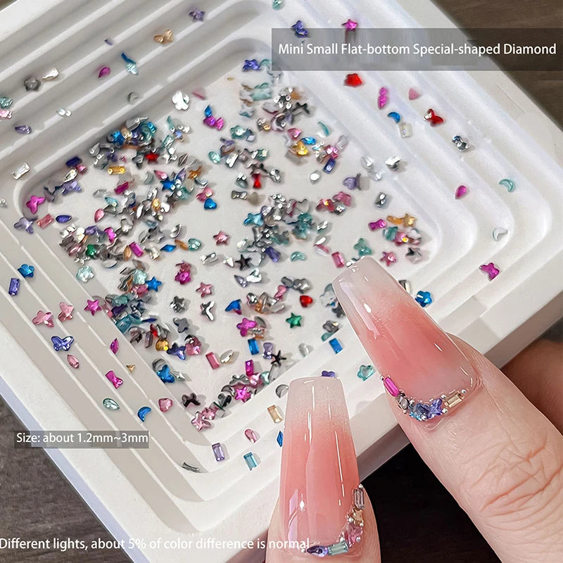 KQDSP Rhinestone Nail Charms — Multi-Shape Shiny Flat Back Gems