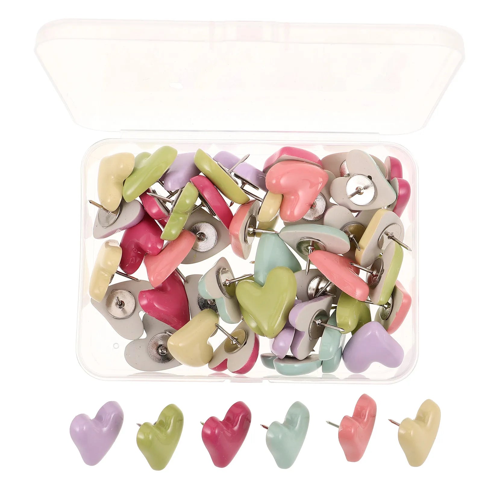 Heart Shaped Pastel Thumbtacks — Decorative Push Pin Set for Corkboards