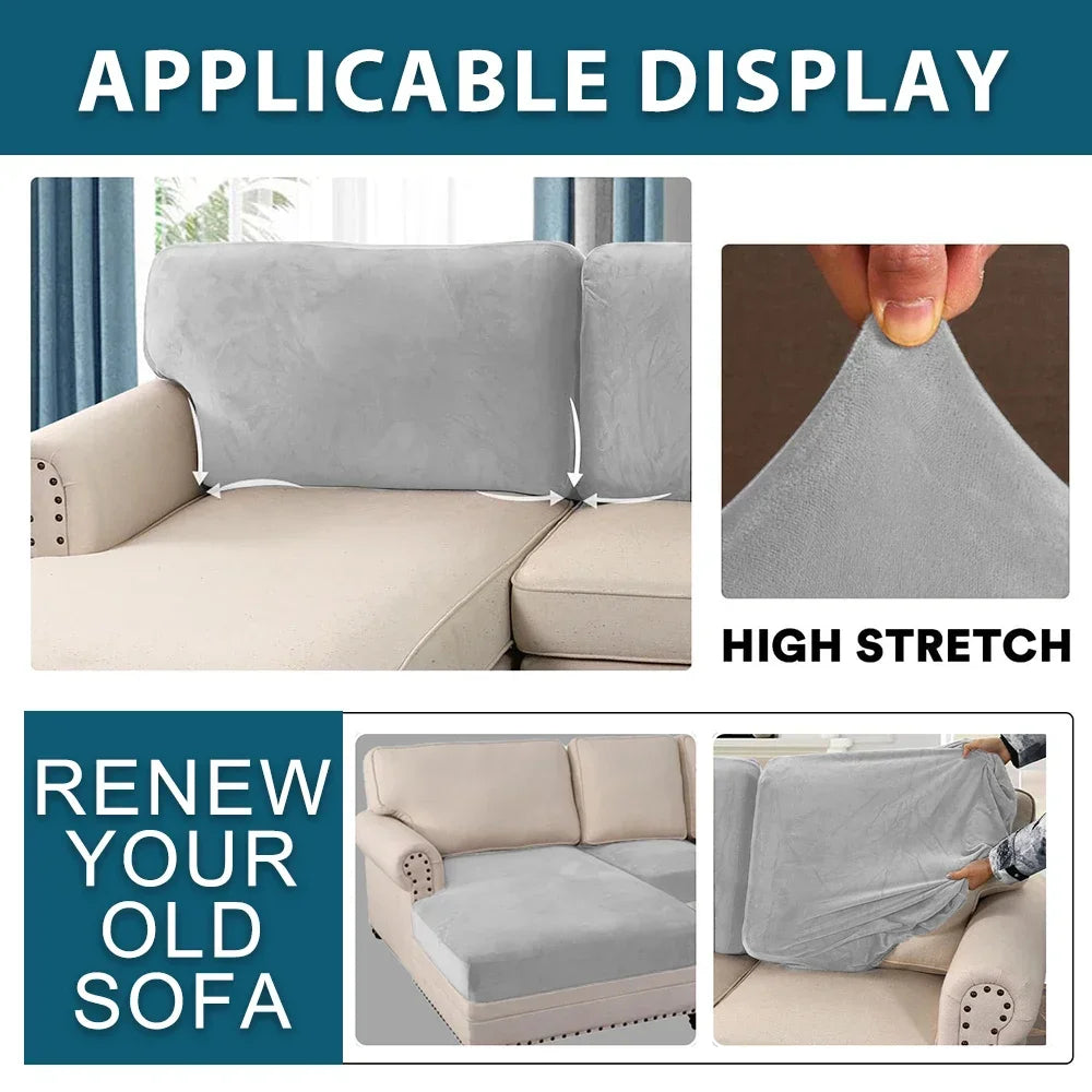 Plush Velvet Sofa Cushion Covers — Soft Stretch Furniture Protector
