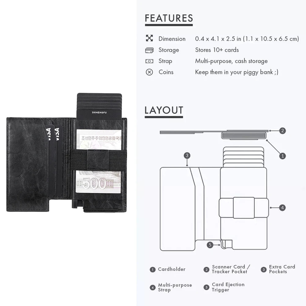 SHIMENGFU Slim RFID Card Holder — Minimalist Leather Wallet & Money Clip