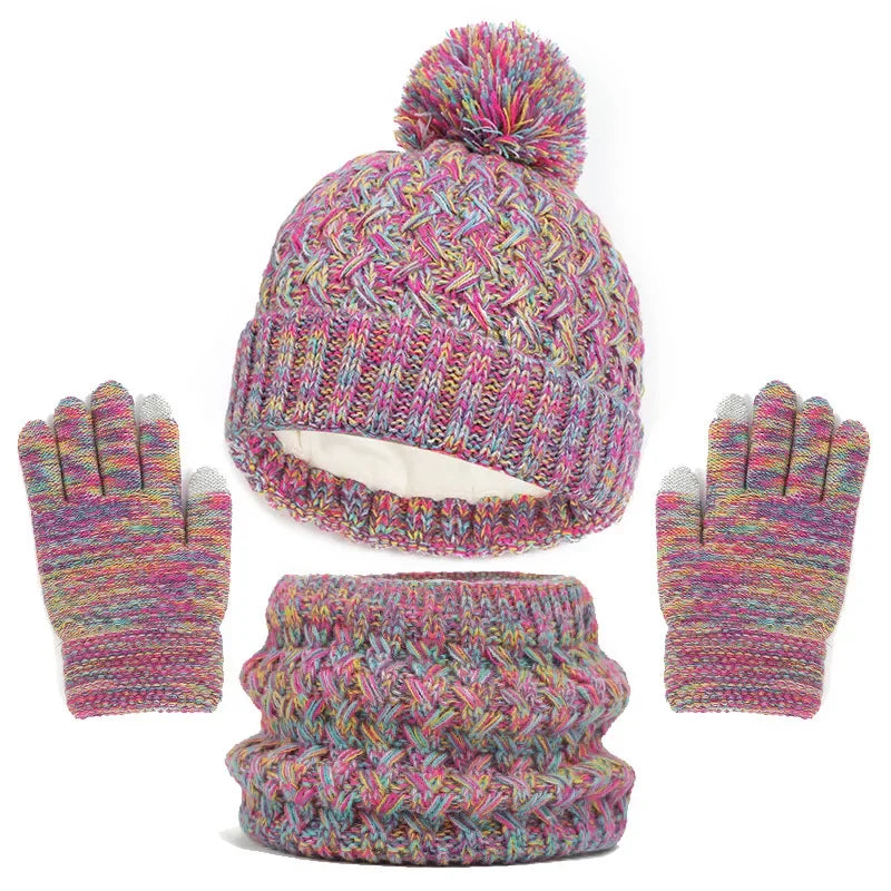 Kids Knitted Winter Accessory Set — Warm Hat, Scarf, and Gloves 3-Piece Kit