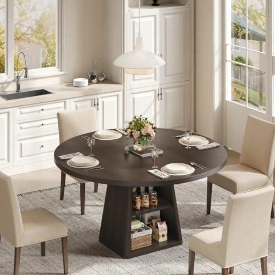 Extendable Dining Table with Storage — Modern Morocco Style, Dark Brown