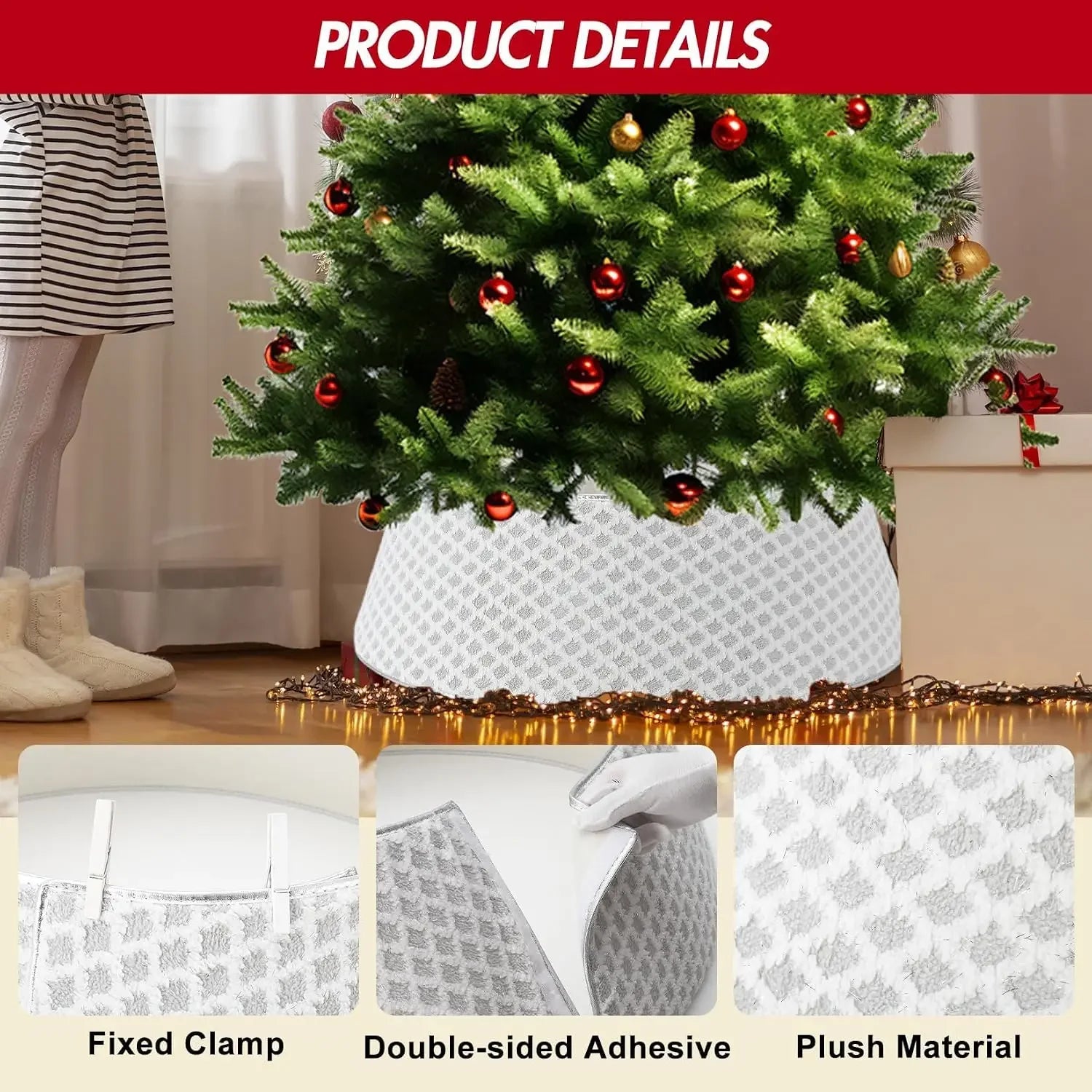 Diamond-Quilted Christmas Tree Collar — Elegant Stand Cover for Holiday Decor