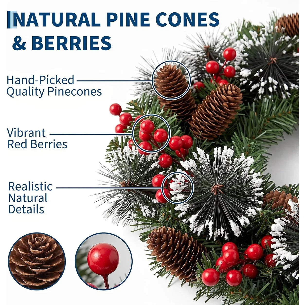 Pre-Lit Artificial Christmas Wreath — Warm White LED Lights & Red Berries