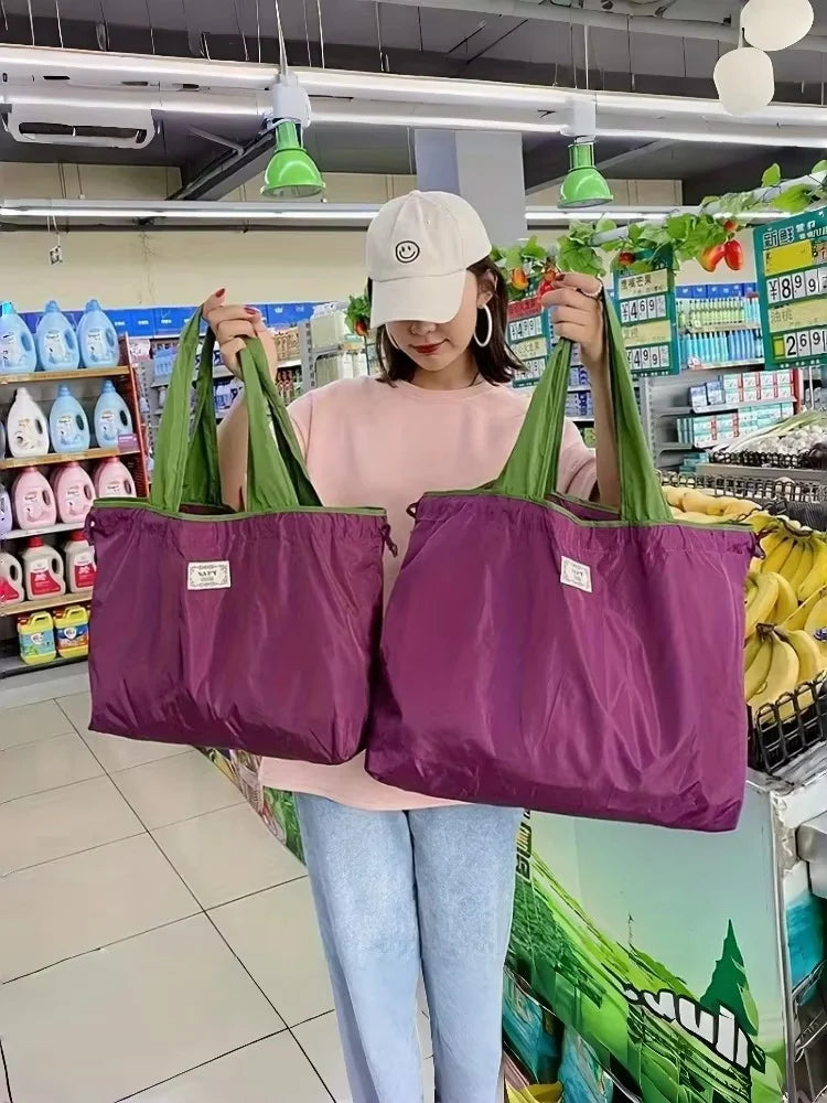 Large-Capacity Foldable Tote Bag — Lightweight Geometric Print Shopping Bag