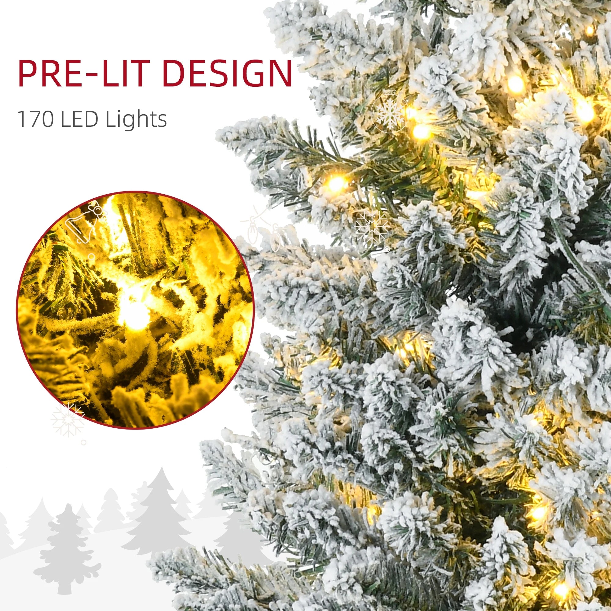 HOMCOM 6' Prelit Artificial Christmas Tree — Slim Design with Warm White LED Lights