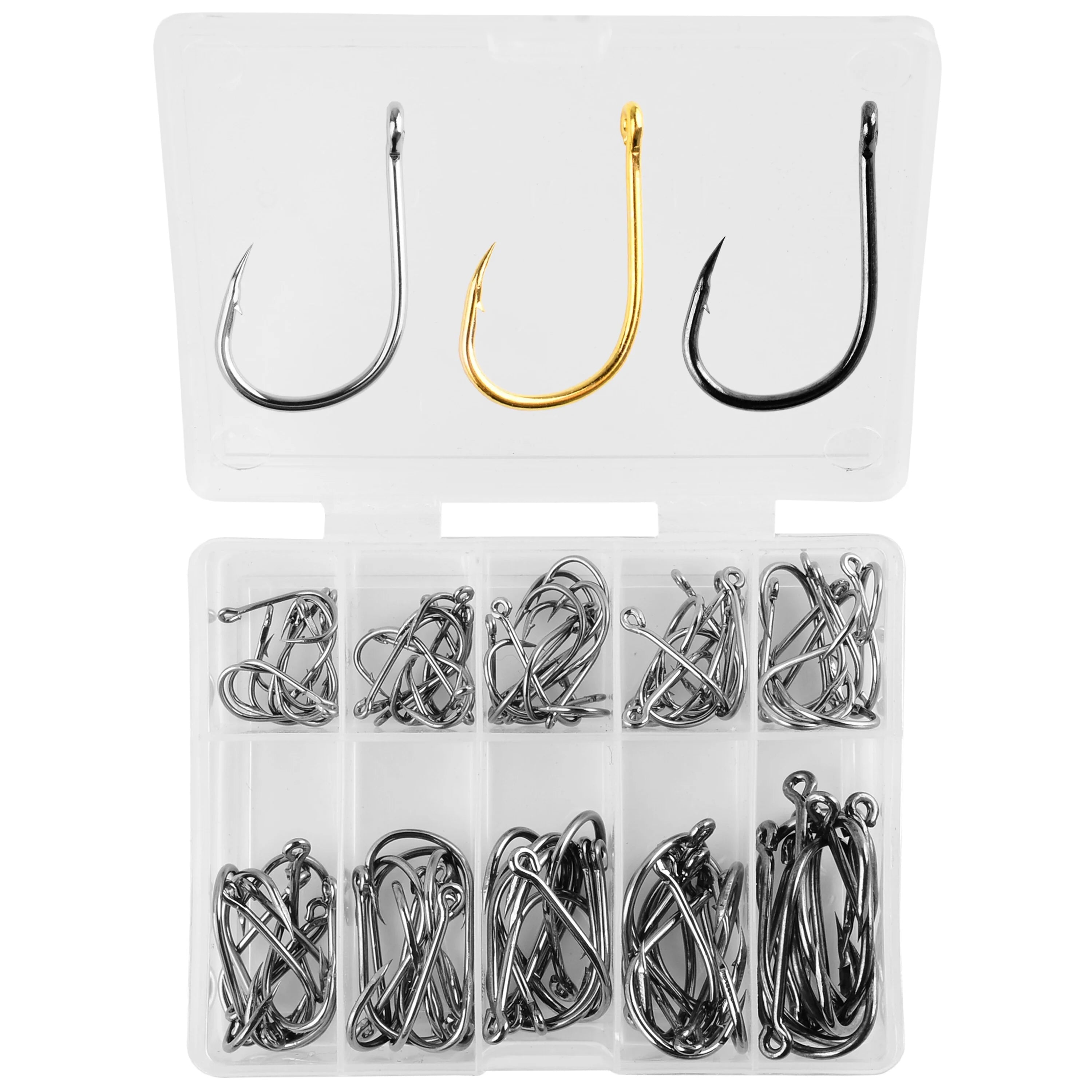 Carbon Steel Fishing Hook Set — Sharp Barbed Single Circle Hooks