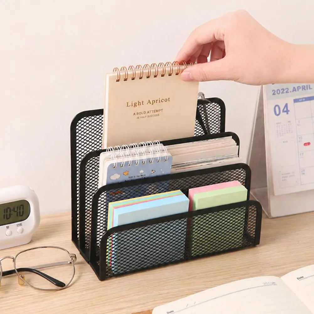 Metal Mesh Desk Organizer — 3-Tier Document and Mail Holder