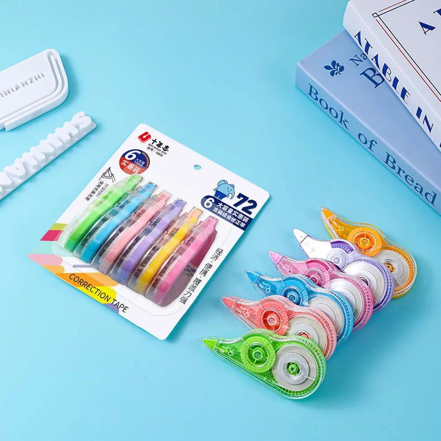 Correction Tape Set — Large Capacity Stationery for Students, 6 Pack