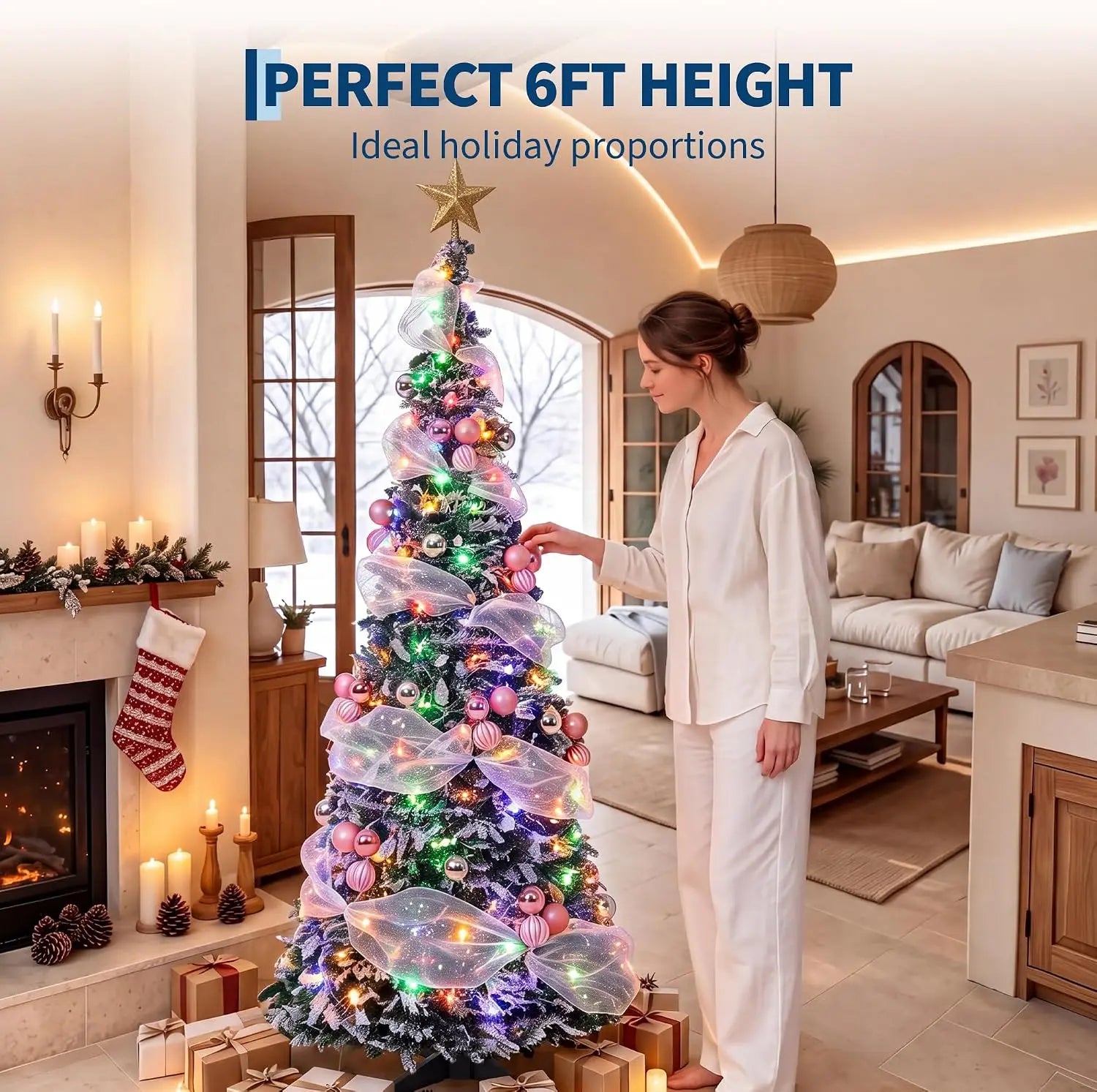 Garvee 6ft Pop-up Christmas Tree — Pre-Lit Flocked Design with LED Lights