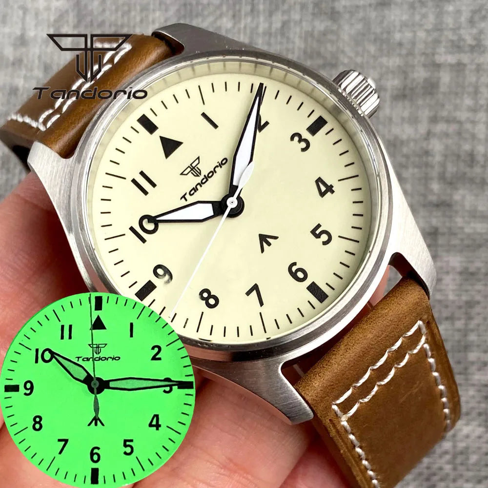 Tandorio Men's Mechanical Pilot Watch — Luminous Automatic Steel Wristwatch