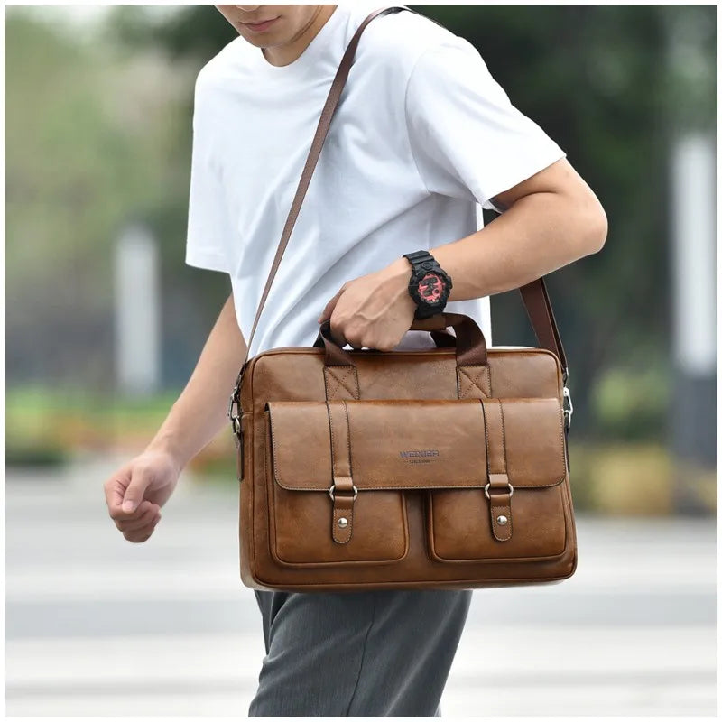 Men's PU Leather Business Briefcase — Professional Messenger Bag for Laptop & Files