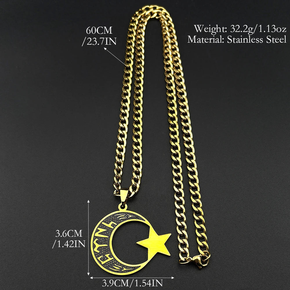 JYTF Moon and Star Pendant Necklace — Stainless Steel Religious Jewelry