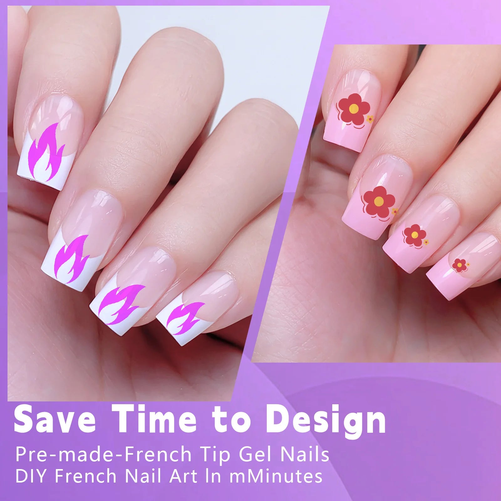 French Tip Press On Nails — Medium Almond Chrome Design, 120 Piece Set