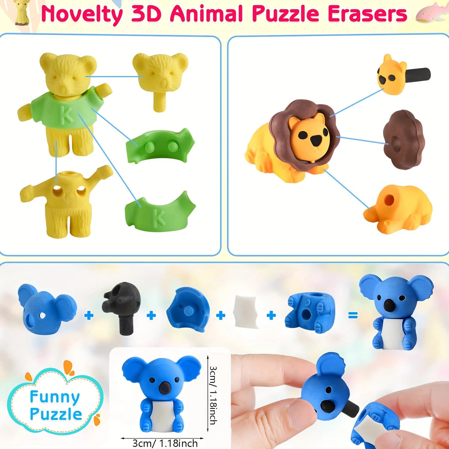 30 Piece Cute Animal Eraser Set — Colorful Mini Stationery for Students