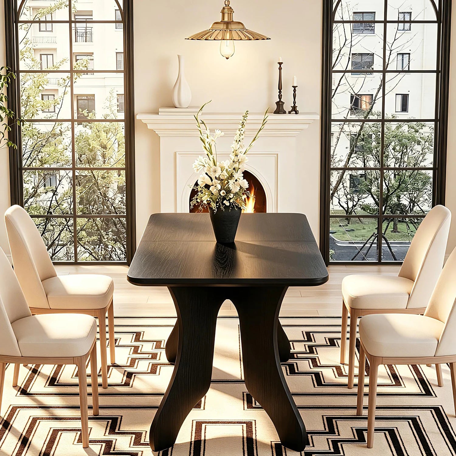 HiMISS 63 Inch Rectangular Dining Table — Modern Farmhouse Design with Antler Style Legs