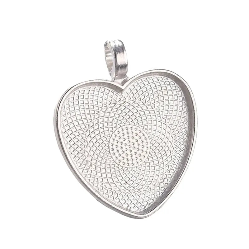 Juya Heart Cabochon Pendant Bases — 25mm Alloy Bezel Trays for DIY Jewelry