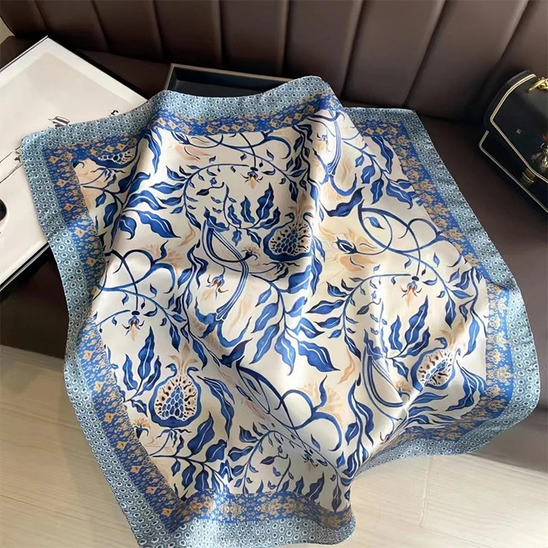 SENAIFEI Printed Silk Scarf — Luxury Square Shawl & Decorative Headband