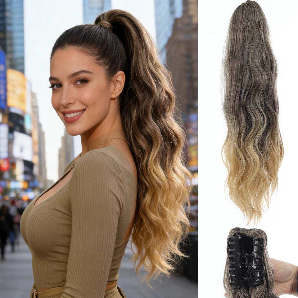 allaosify Synthetic Ponytail Wig — Water Wave Texture for Natural Look