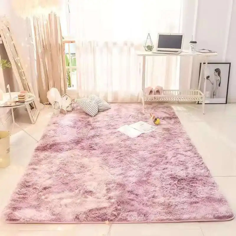 VIKAMA Tie-Dyed Fluffy Carpet — Plush Bedside Rug & Living Room Mat