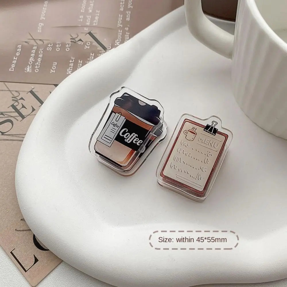 Coffee Themed Acrylic Binder Clips — Vintage Style Stationery for Paper & Notes