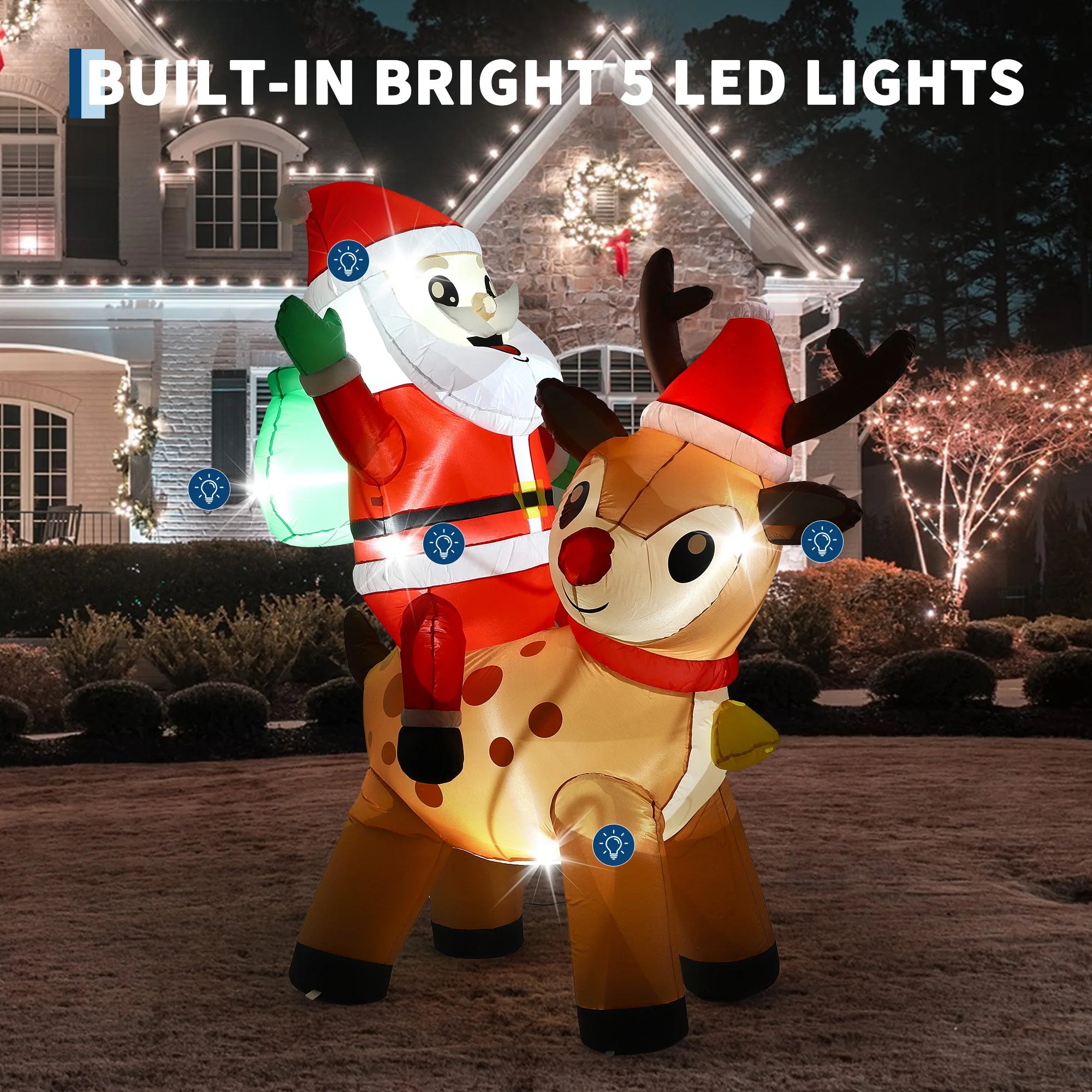 7FT Inflatable Santa Claus and Reindeer — Festive Outdoor Christmas Decor