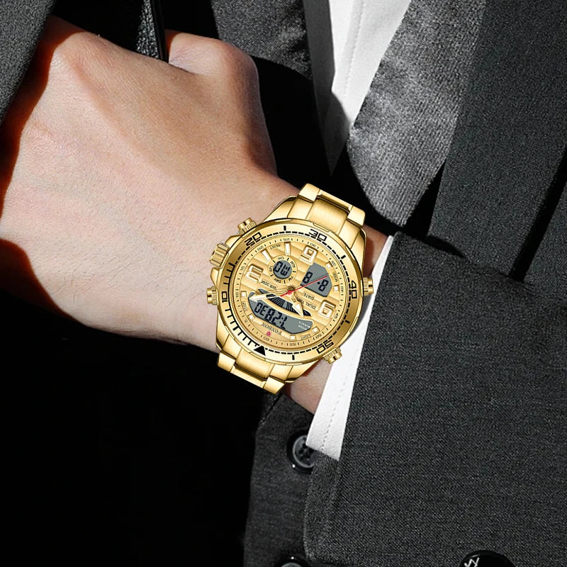 foxbox Men's Dual Display Watch — Luxury Quartz Analog-Digital Wristwatch