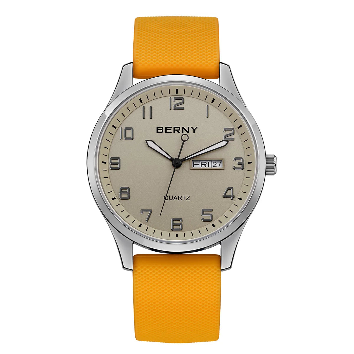 BERNY Men's Quartz Sport Watch — Casual Silicone Strap with Calendar
