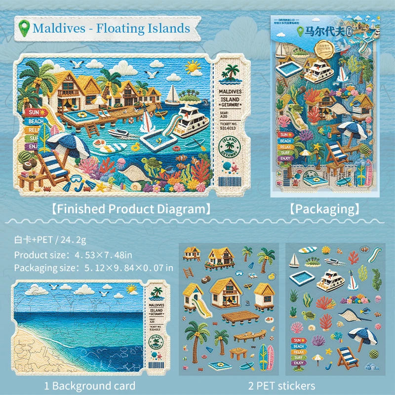 Cartoon Travel Scene Stickers — Reusable PET Decals for DIY Crafts