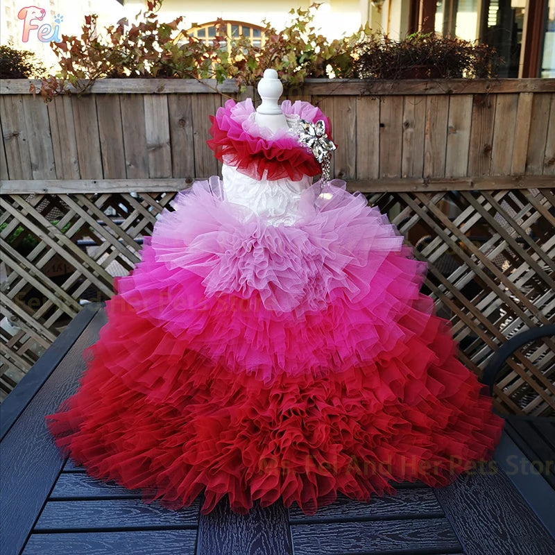 YTYIN Handmade Pet Wedding Dress — Gradient Tulle Gown for Dogs and Cats