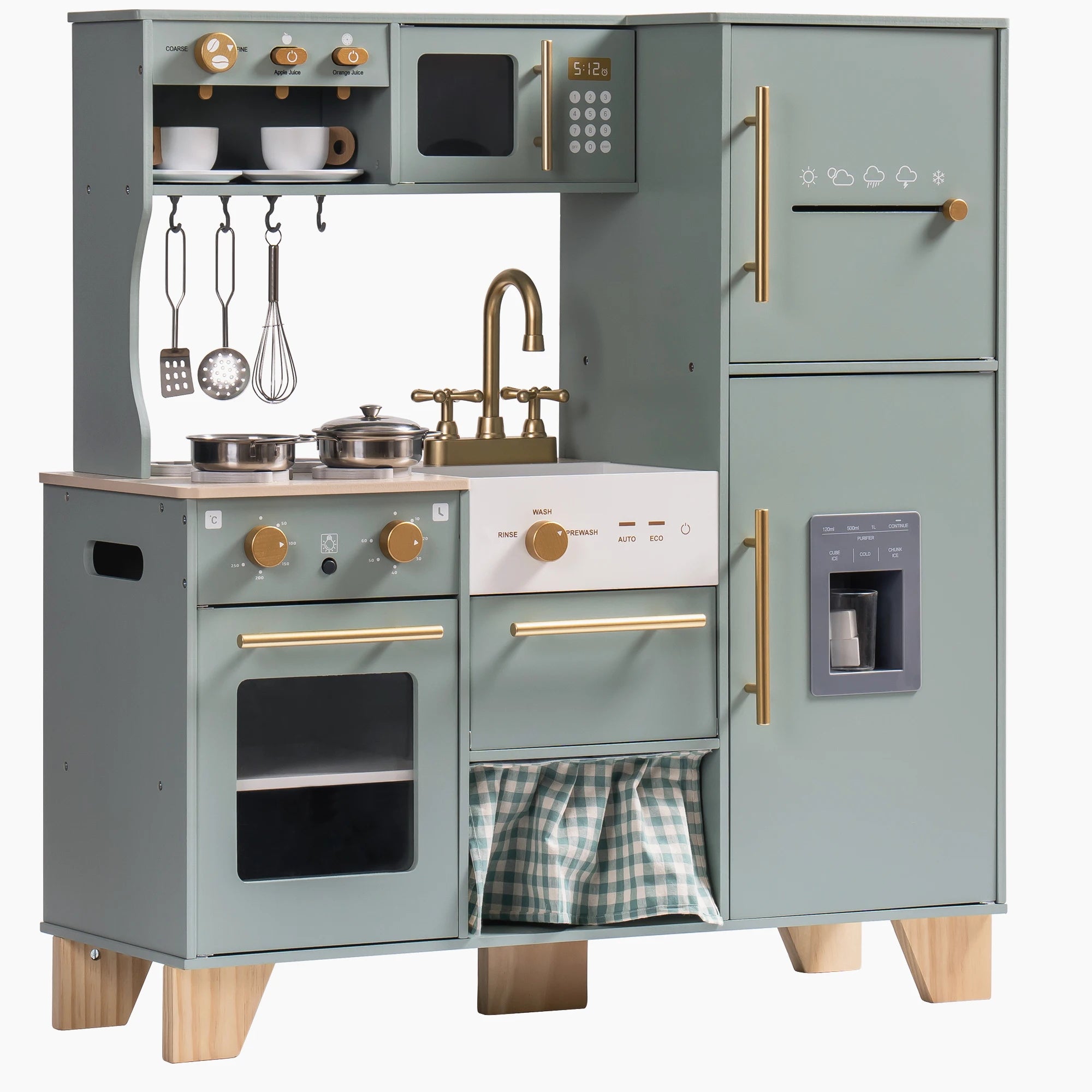 Robud Wooden Play Kitchen Playset — Bean Green Pretend Play Toy for Kids