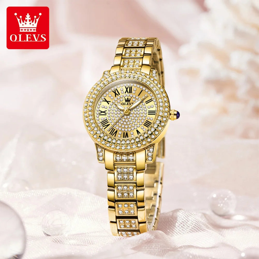 OLEVS 9943 Luxury Quartz Watch — Elegant Diamond Style Stainless Steel