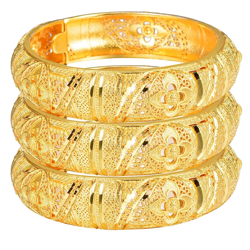 annayoyo Gold Color Bangle Set — Elegant Flower Design Jewelry for Women