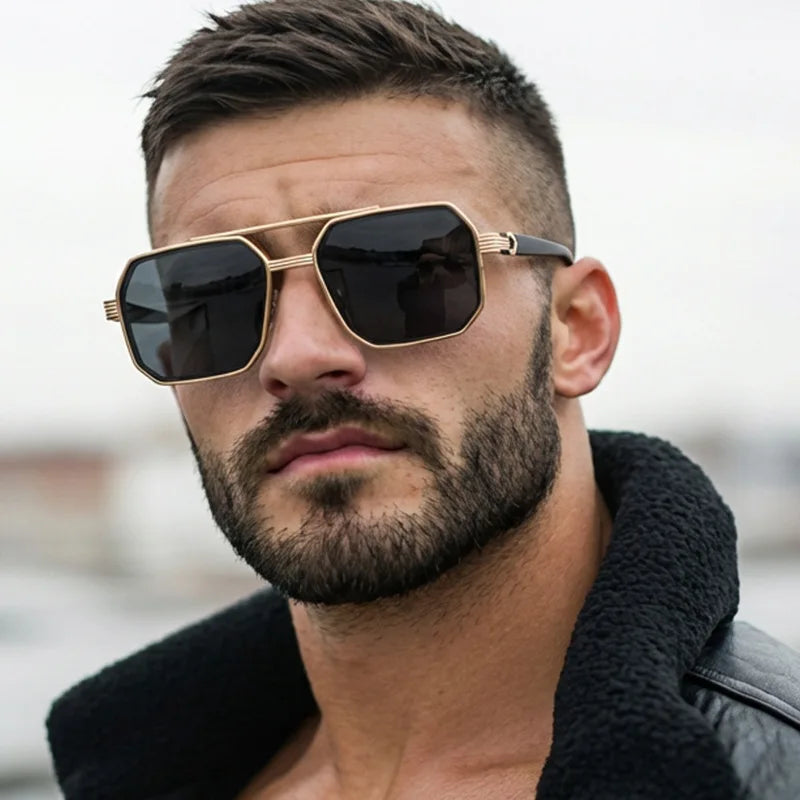 Julyrays Polygonal Double Beam Eyewear — Retro Trendy Large Frame Glasses