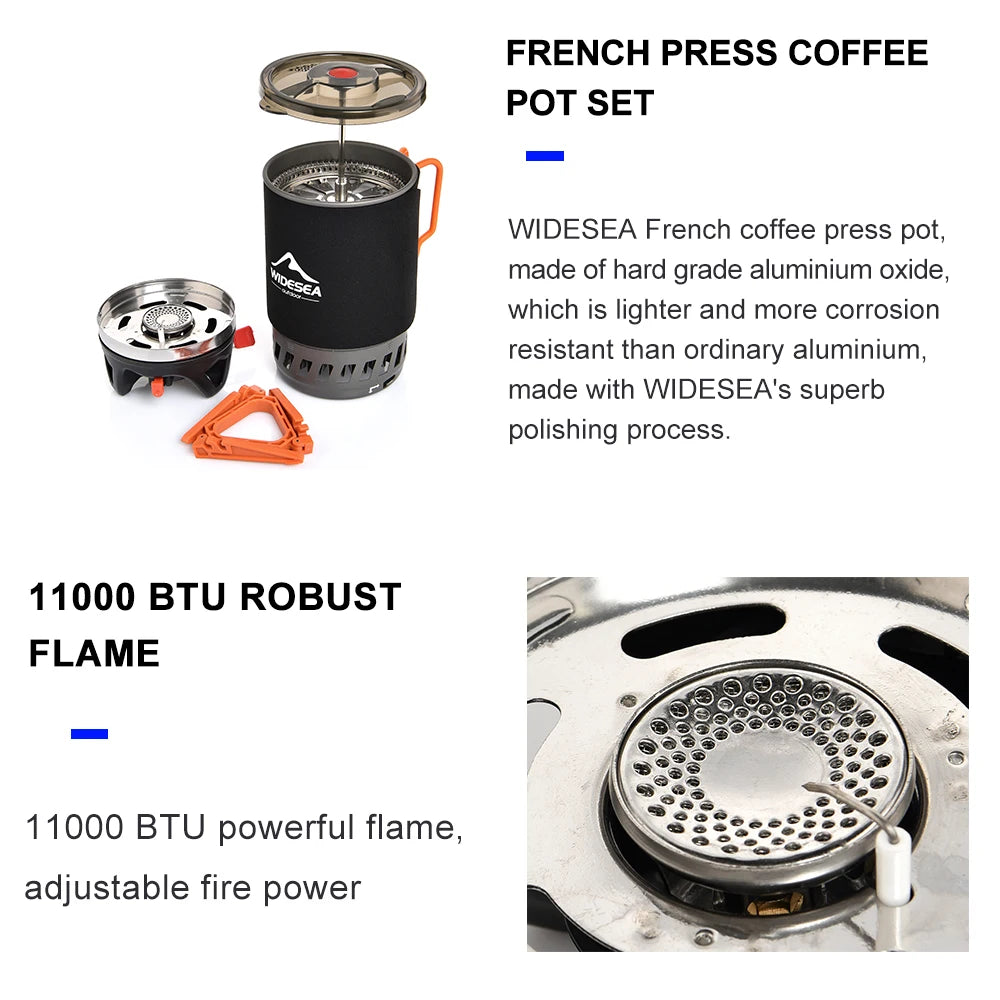Widesea Camping Cooking System — Portable Gas Stove & Coffee Pot Set